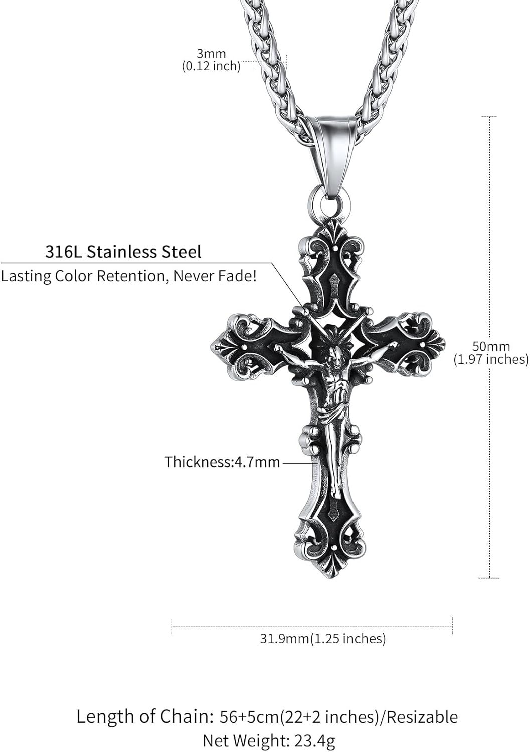 ChainsHouse Cross Necklace for Men, Black/18K Gold Plated/Stainless Steel Christian Jewelry Cross Pendant Necklace for Men, with Gift Box - Image 6