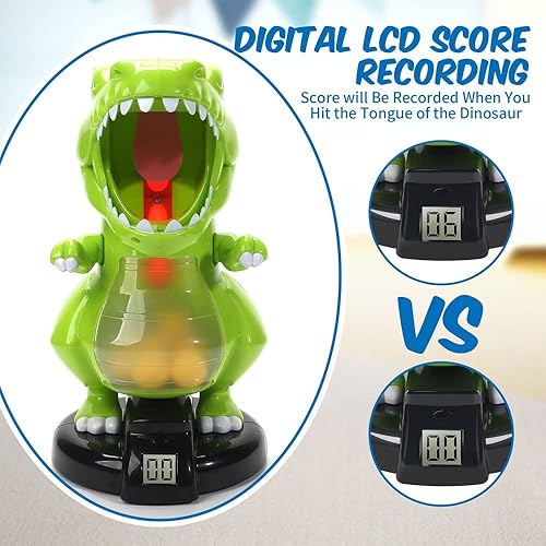 Miniatura 77 de EagleStone - Juguete de dinosaurio para disparar, electrónico, pistola de bomba de aire, puntuación en pantalla LCD, sonido, 24 pelotas de espuma