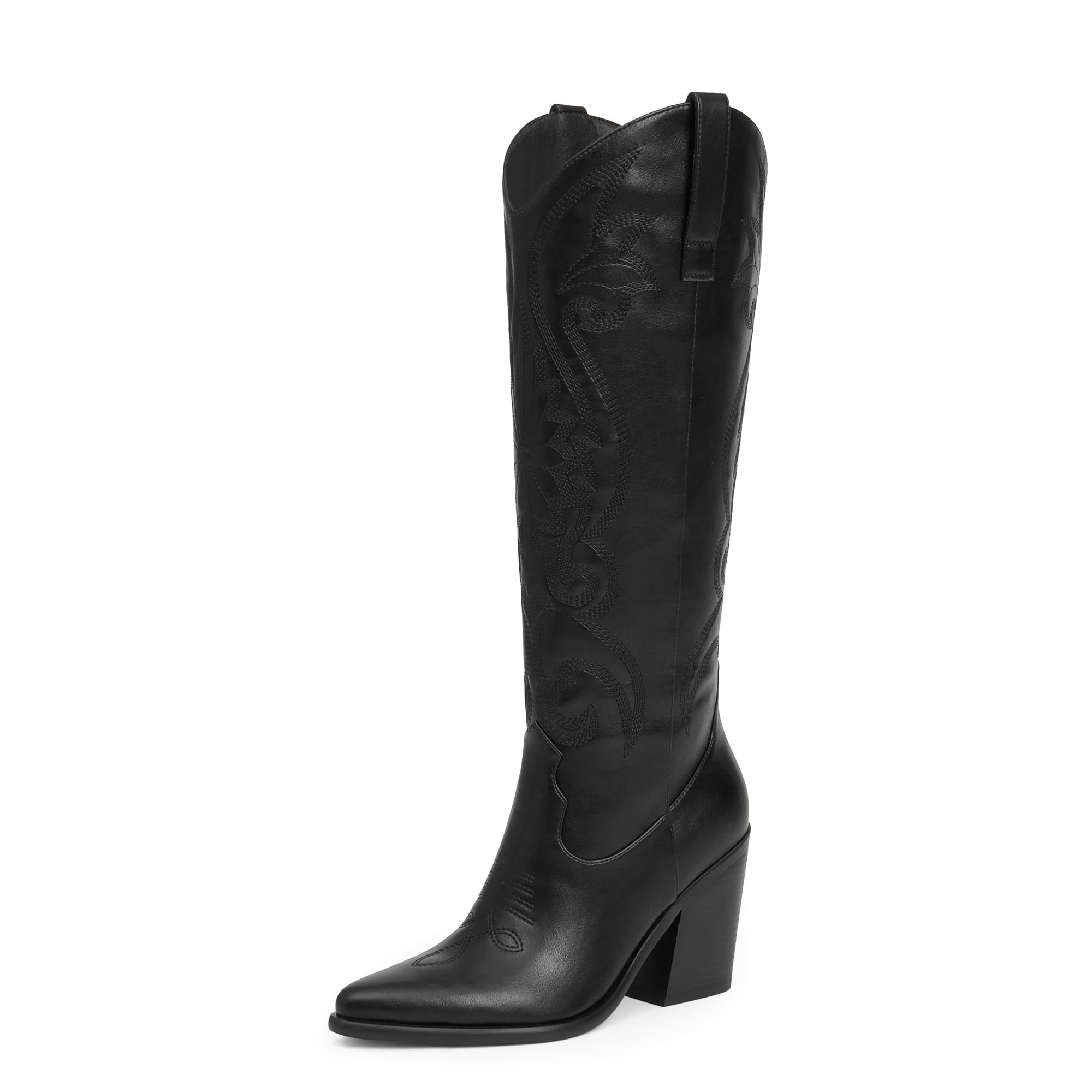 Modatope Knee High Cowboy Cowgirl Boots Embroidered Tall Western Boots for Women with Block Chunky Heel Pointed Toe