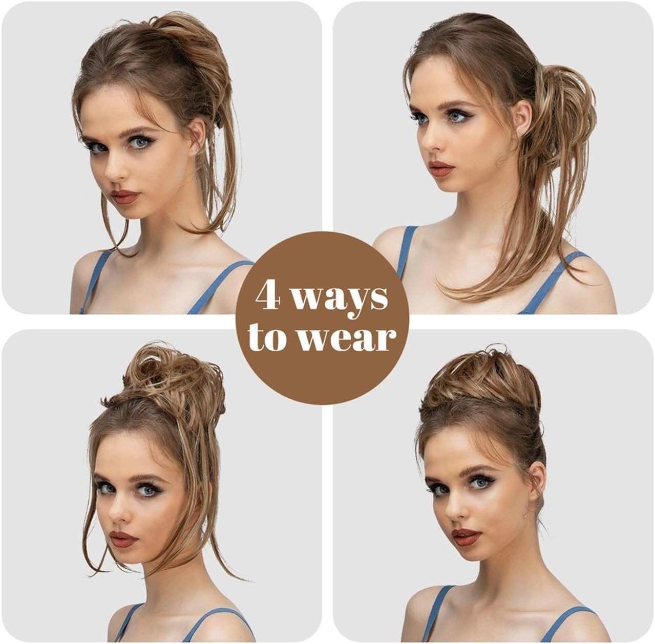 Hair Bun Hairpiece for Women Synthetic Elastic Messy Bun Hairpieces Curly Scrunchie Black Blonde Brown Chignon Band Updo Donut for Women Natural Fake Hair Hair Chignons, 24BH613