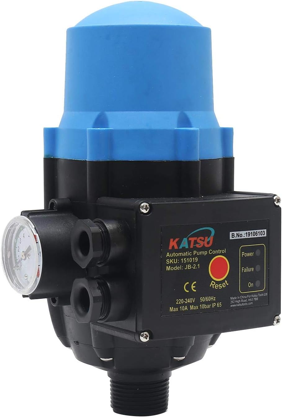KATSU Automatic Water Pump Pressure Control Switch 220V IP65 Electronic Adjustable Uper and Lower Pressure Controller, for Vortex and Garden Pumps, Clean Water Pump 151019