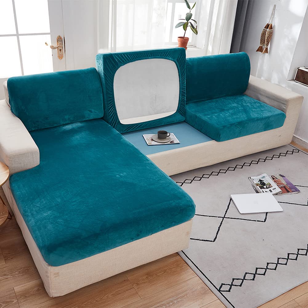 Thick Velvet Sofa Seat Cover,1/2/3/4 Seater Ultra Soft Couch Covers for Seat Cushion with Elastic Bottom,Non Slip Stretch Furniture Protector