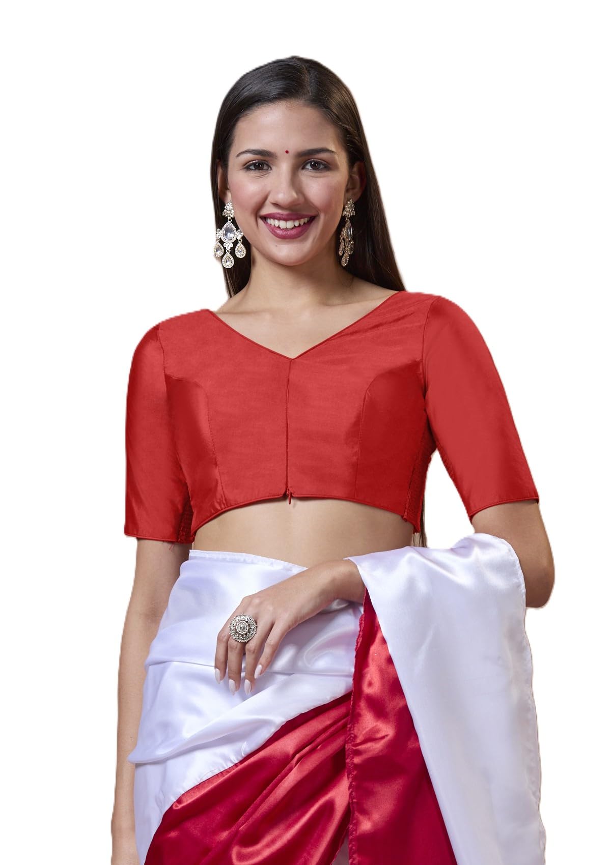 salwar studio Women's Silk V-Neck Elbow Length Sleeves Padded Blouse-picture-30