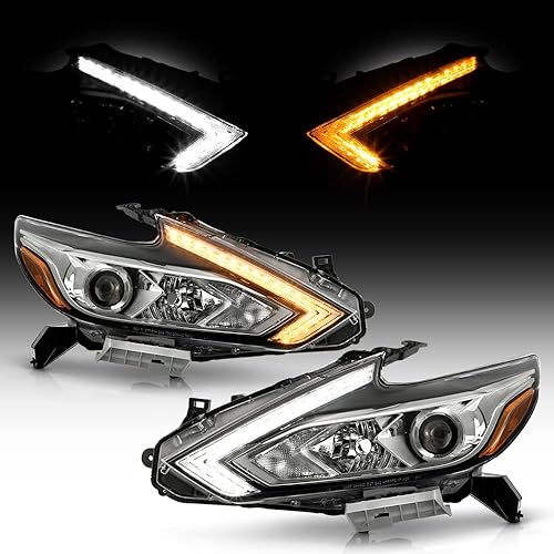 ACANII - For [Halogen w/o LED DRL Model] 2016-2018 Nissan Altima Upgrade Chrome LED SwitchBack Tube Projector Headlights