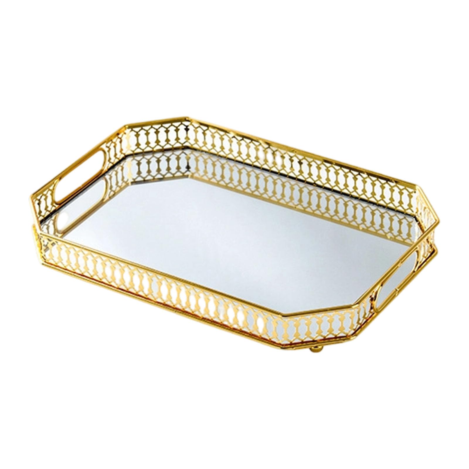 Mirrored Surfaces Vanity Organiser Tray for Perfumes Cosmetics Gold Metal Frame Bathroom Countertop Decoration Elegant Gold Vanity Tray
