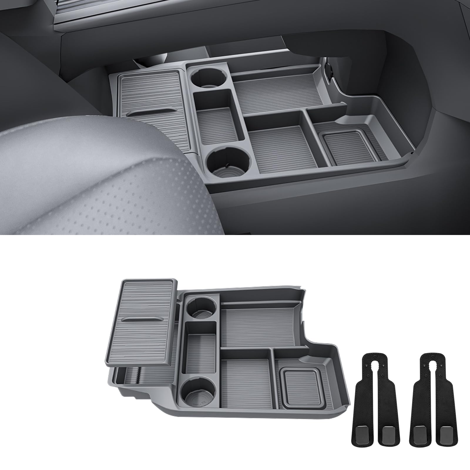 Erivis Center Console Tray Organizer for Toyota Sienna 2021-2024 2025 2026 Accessories, Lower Storage Box Insert Tray with Cup Holder (Gray)