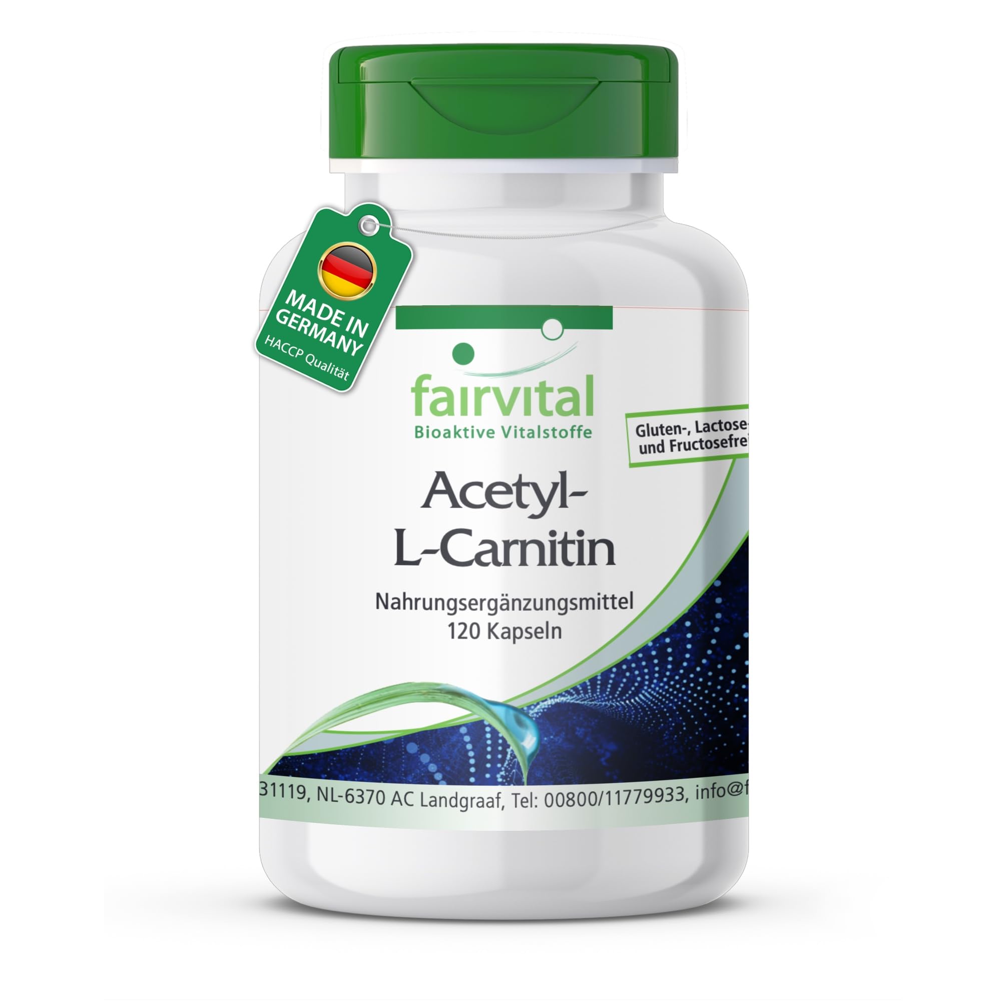 fairvital Acetil-L-carnitina, 120 capsule, 1500mg al giorno, di qualità certificata e ad alto dosaggio, 100% vegano, Made in Germany Salute e cura della persona