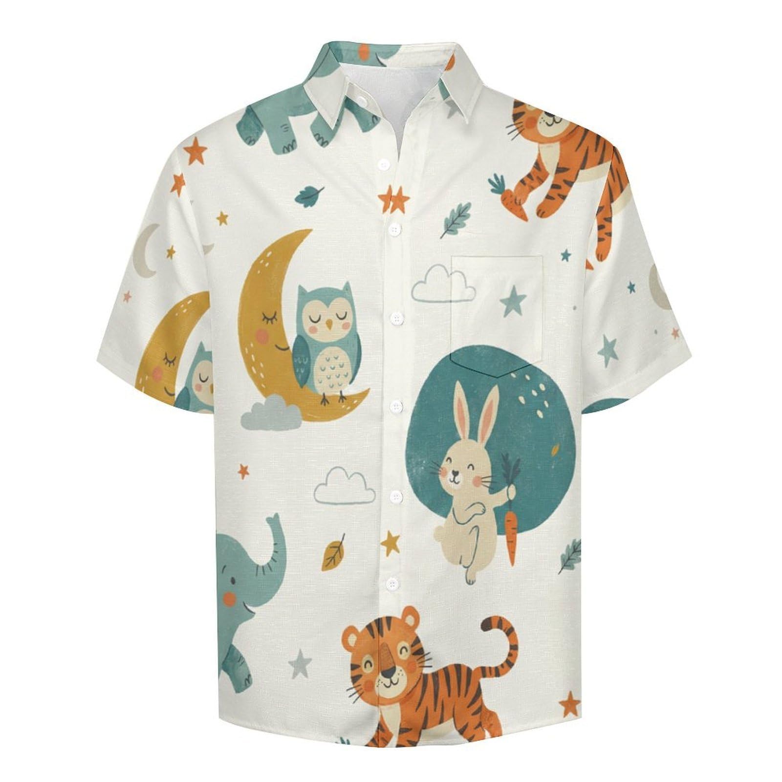 Camicia da Uomo a Maniche Corte Funky, Animali Divertenti Cartoni Animati Carini, Aloha Camicias Estiva per la Spiaggia, vestibilità Normale con Bottoni, per Libero Vacanze