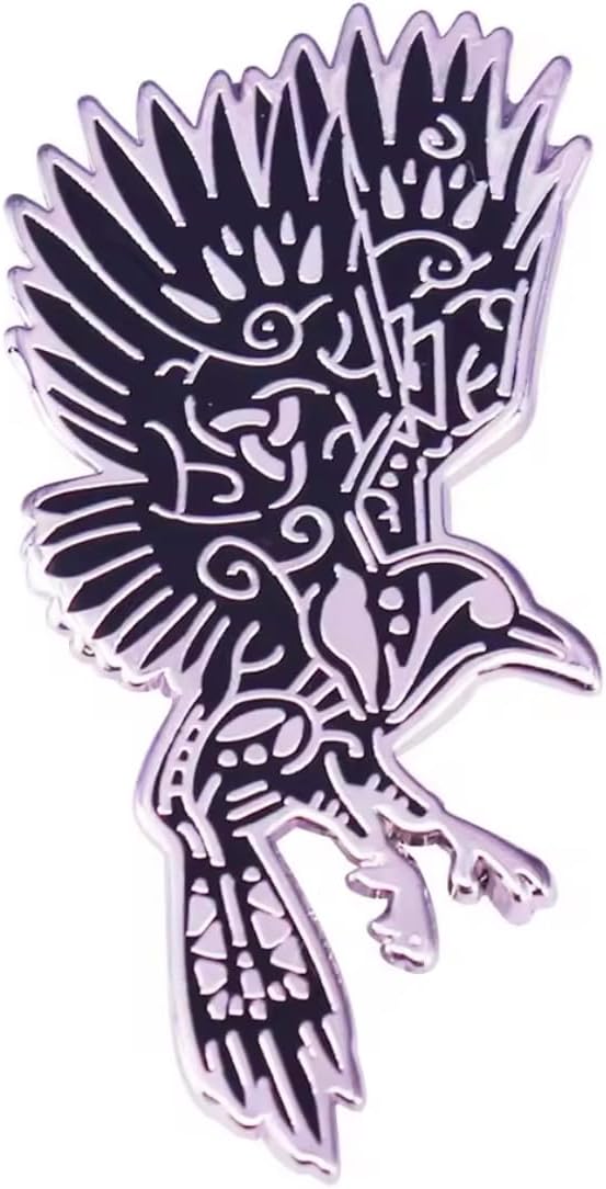 Odin Raven Crow Norse Viking Rune Celtic Knot Thor Flying Flight Wings 1.5" Enamel Pin Badge