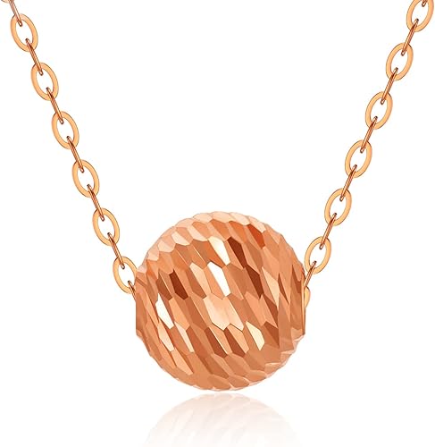 Collar de oro sólido de 18 quilates para mujer, 0.315in de oro brillante corte de diamante flotante bola colgante amor joyería aniversario para