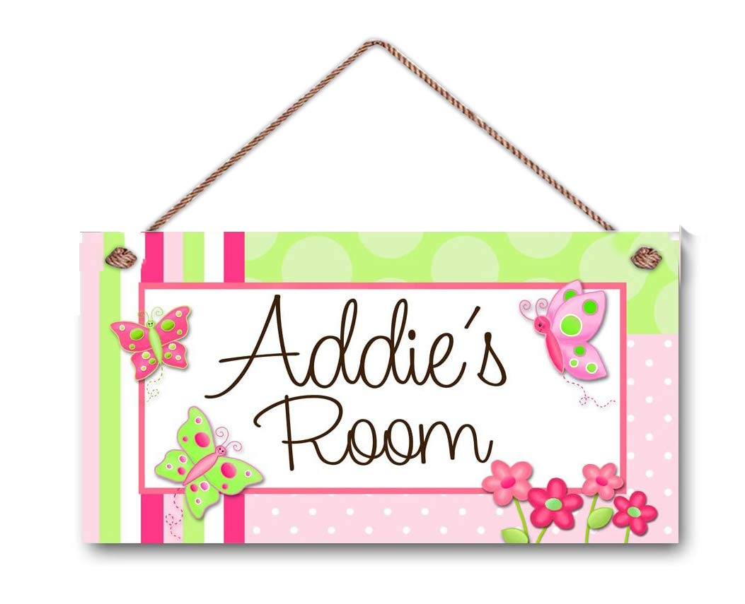 Personalized Name's Pretty Pink Girly Jungle Animals Girls Bedroom Baby Nursery Kids Bedroom Door Sign Wood Plaque Hanging Wall Art Decor Gift