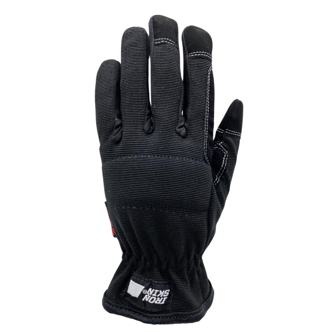 Red Steer 170 Ironskin Synthetic Leather Palm Gloves, Black, Shirred Elastic Cuff, Slip Fit Design, Sizes S-XL (XL), X-Large