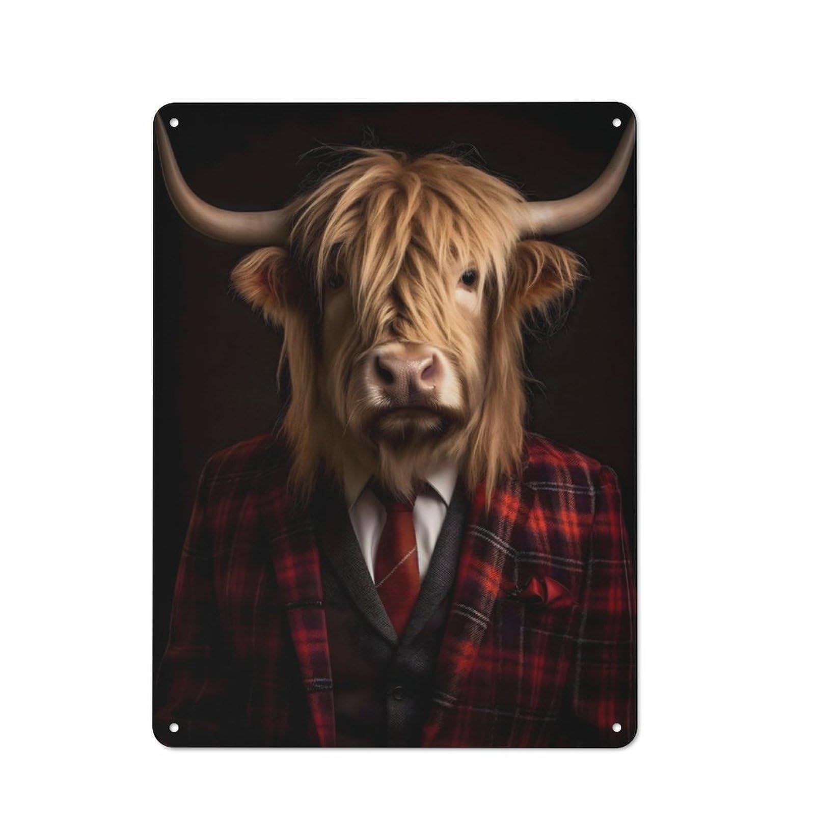 Junmoney Highland Cow Portrait Bistro Style Tin Wall Sign 40X30cm, Shop Wall Decor For Takeaway, Bar, Kitchen Or Counter Area