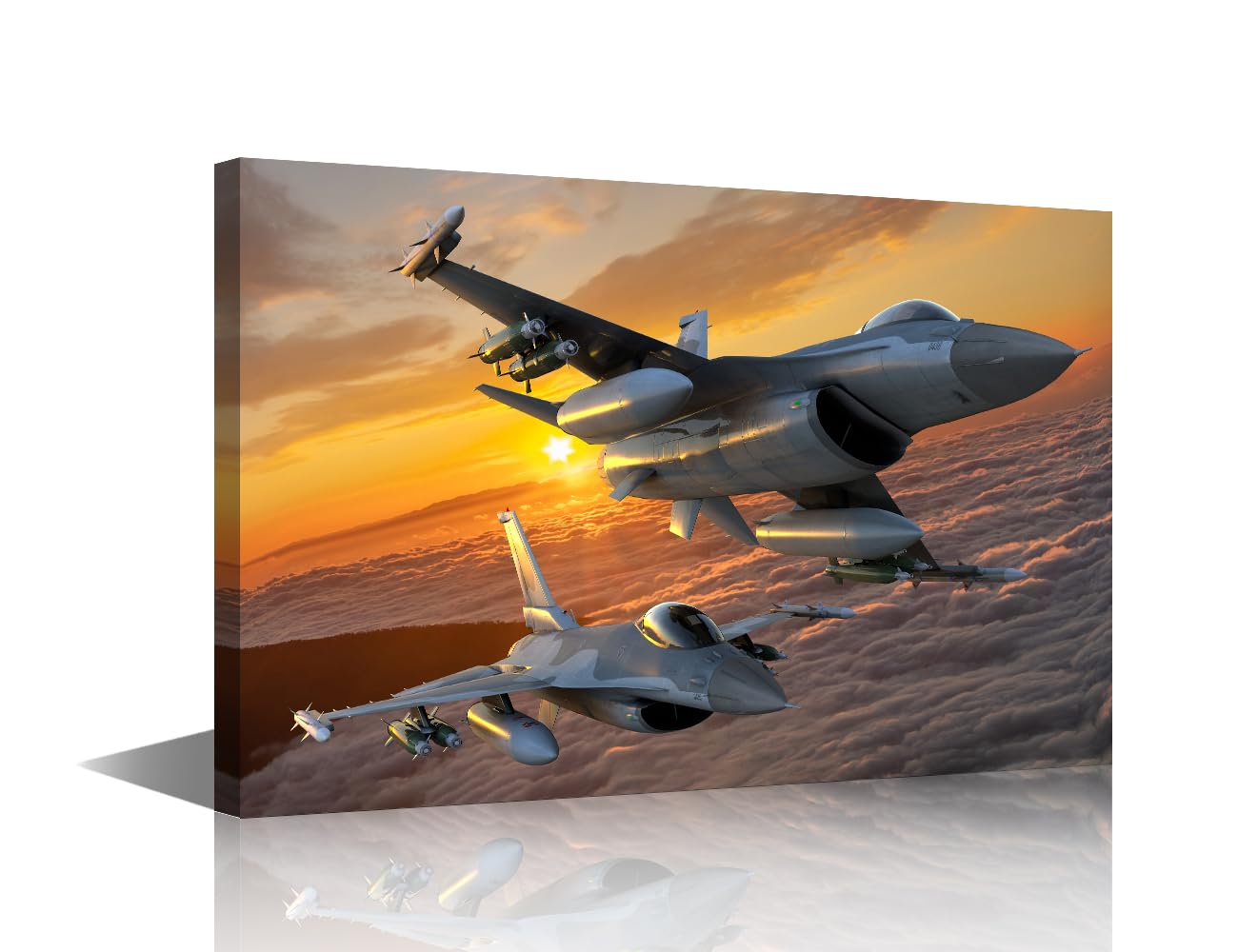 Wall Art for Living Room, F-16 Fighter Aircraft Flying in Close Formation Pictures Print On Canvas Wall Art for Living Room Bedroom Wall Decoration, 1 Piece Canvas Wall Art, 36" Wx24 H