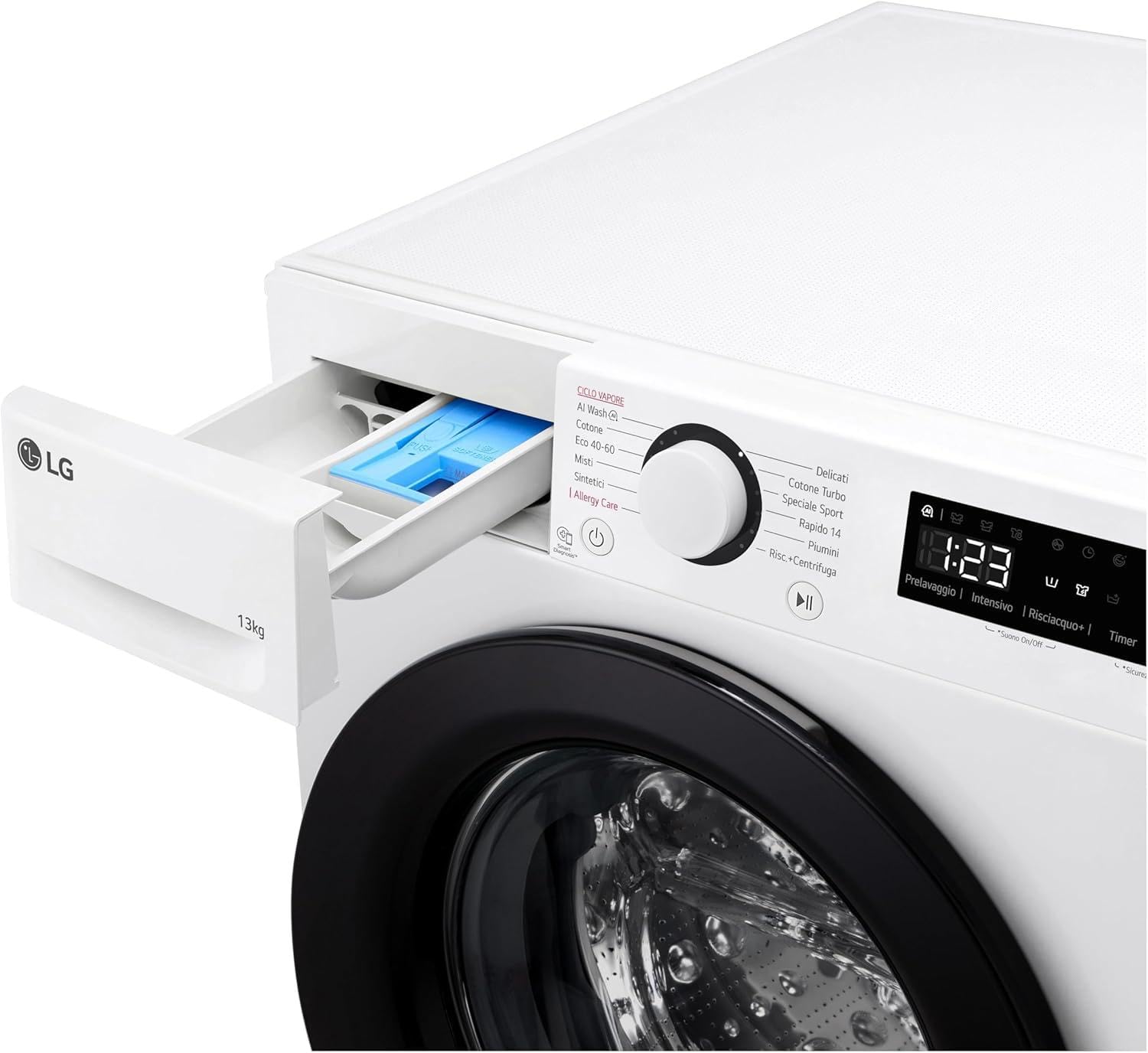 LG AI DD F4R3013NSWB Lavatrice a Carica Frontale 13kg Serie R3, Classe A-20%, 1400 giri, AIWash, Lavaggio a vapore, Motore Direct Drive, Cestello a bolle, Smart Diagnosis, Libera installazione, Bianca