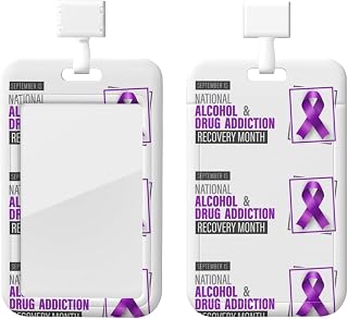 Drug Alcohol Addiction Recovery Awareness Id Card Badge with Lanyard,Name Tag Holder, Hard Plastic Id Protector,Card Case for Staffs Teacher Student Doctor Nurse, White