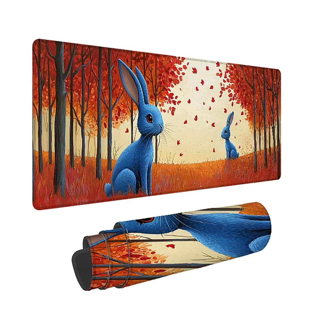 Podkładka pod mysz XXL, zwierzęta, duża gamingowa podkładka pod mysz 1600 x 800 x 3 mm, leśna podkładka pod mysz ze szwami na krawędziach, ponadwymiarowa, antypoślizgowa gumowa podkładka pod mysz