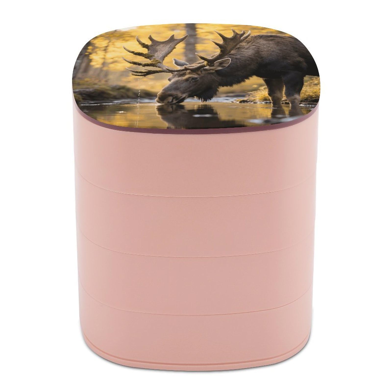 VstaDank Rustic Woodland Deer Jewelry Case Women Portable Travel Jewelry Box Rotating Jewelry Organizer with Mirror Multi-Layer Necklace Ring Earring Storage Box for Bracelets Rings