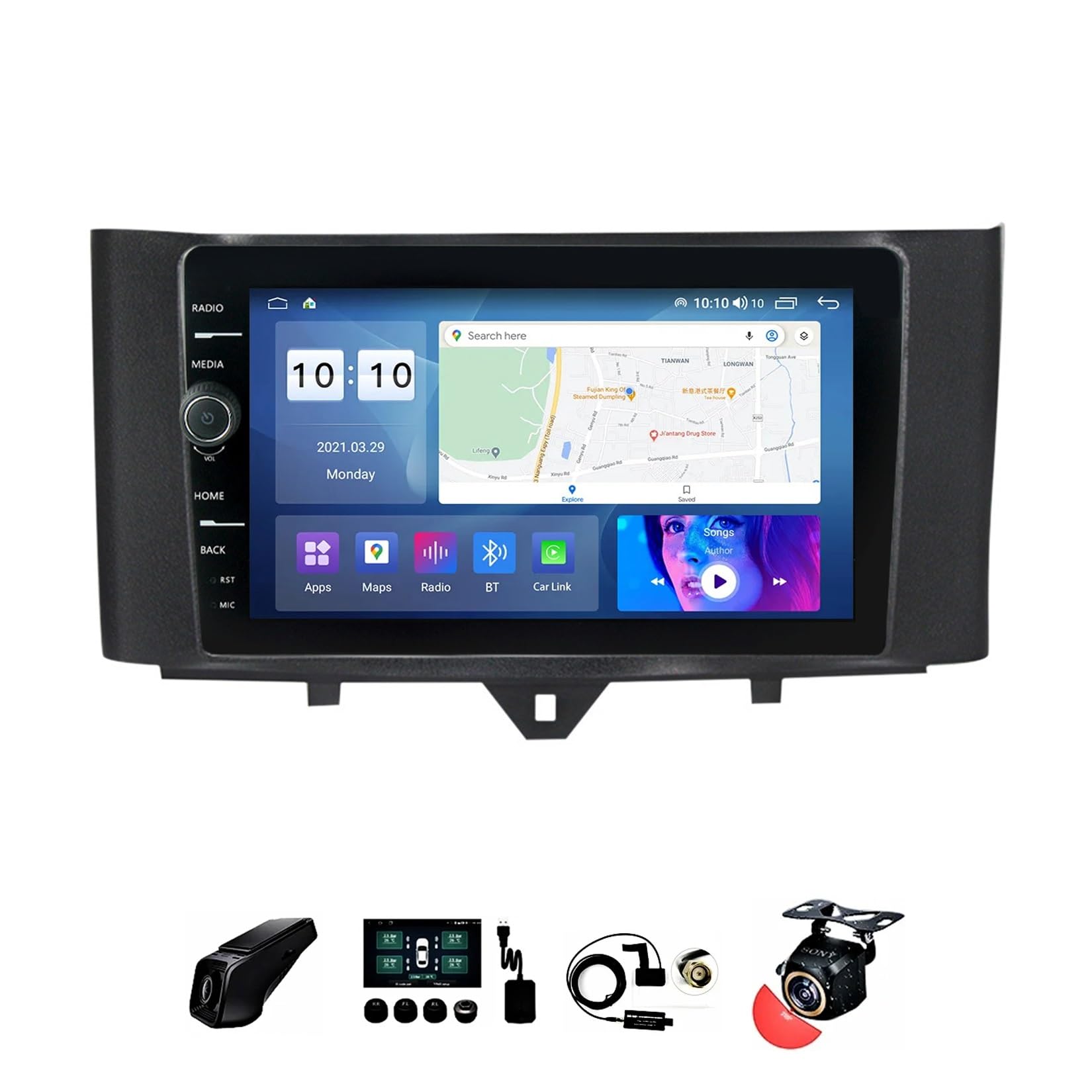 9 cali Android 12 Radio samochodowe 2 DIN dla Benz Smart Fortwo 2011-2015 z kamerą zapasową sterowanie kierownicą Bluetooth GPS Navi CarPlay Wireless FM WiFi (rozmiar: S400 4+64G)