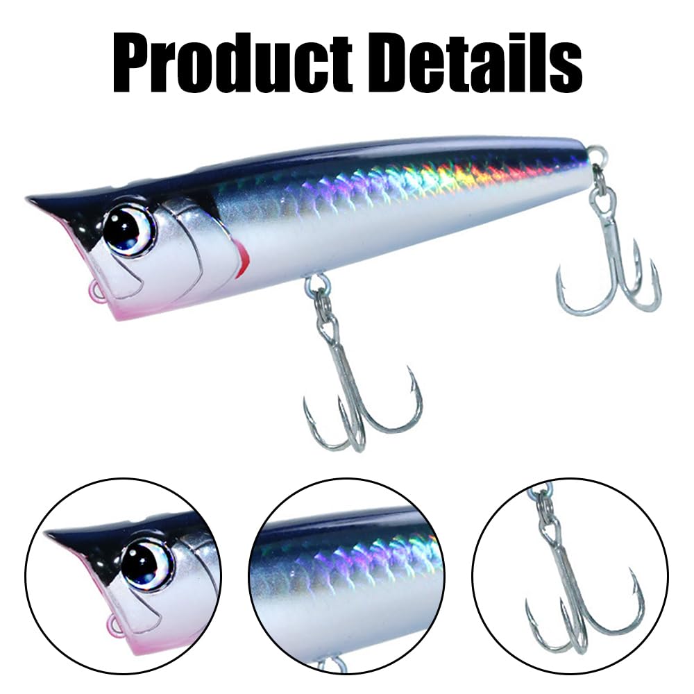Señuelos de pesca de agua salada de superficie, señuelo flotante de pesca de surf anzuelos triples con ojos 3D para bar, trucha, dorado, gallineta