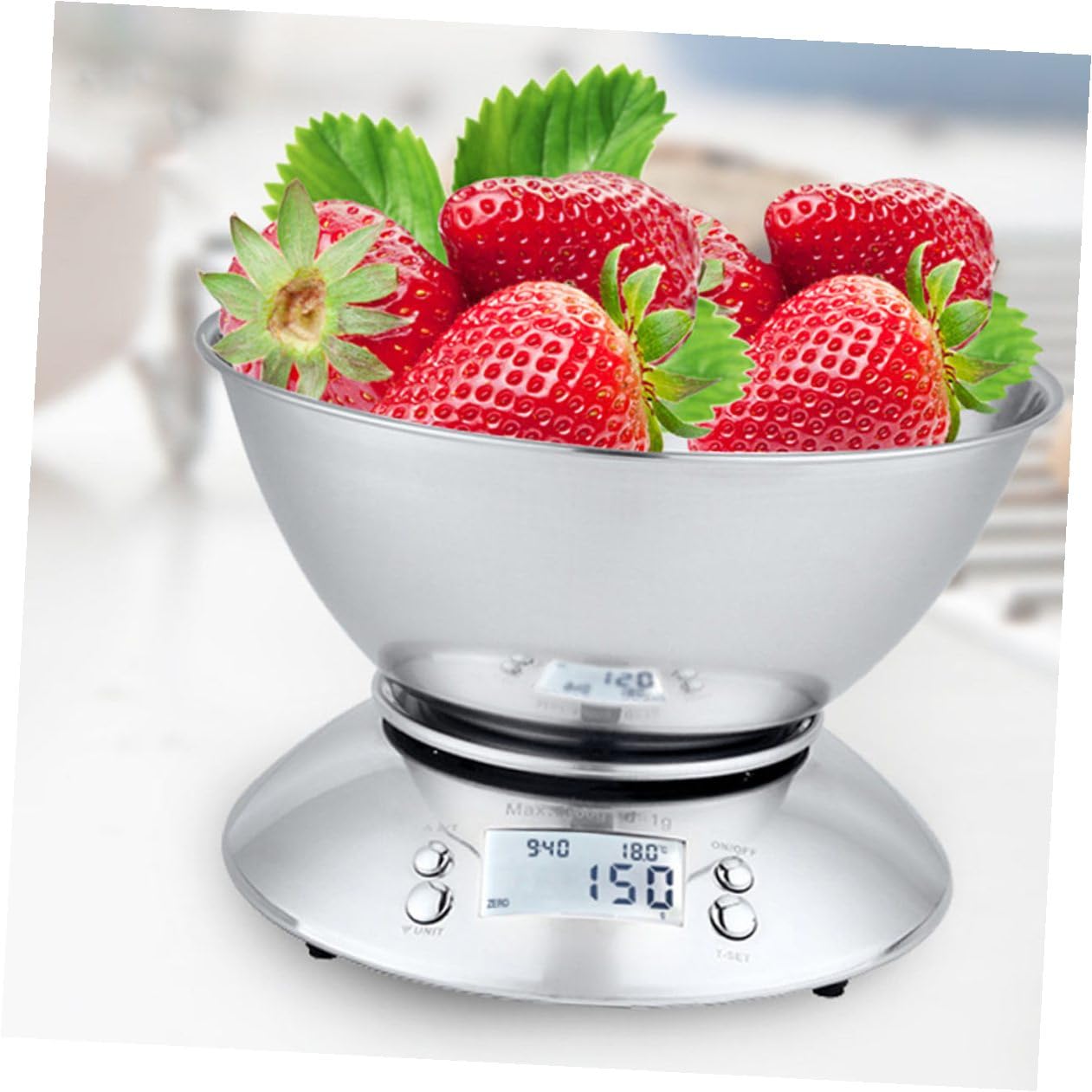 Toyvian High Precision Digital Kitchen Scale Stainless Steel Food Weighing Tool with Clock and Detachable Bowl for Home Cooking and Baking Random Color