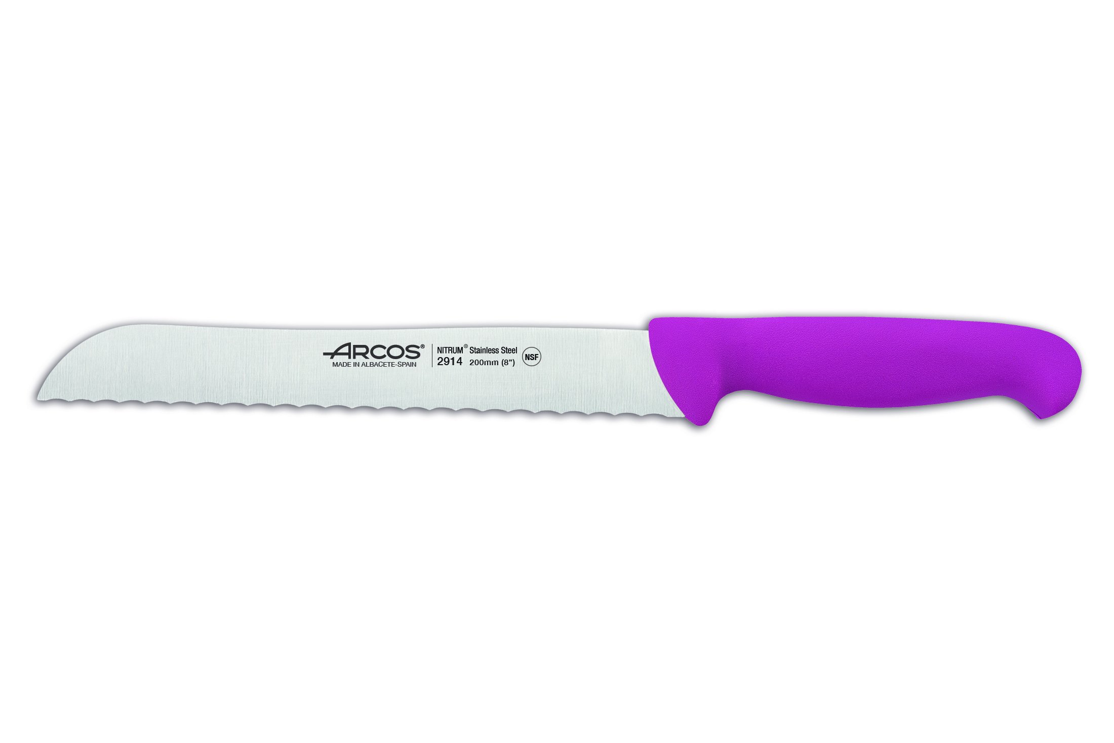 Couteau à Pain Dentelé Arcos 20 cm en Acier Inoxydable avec Manche Fuchsia