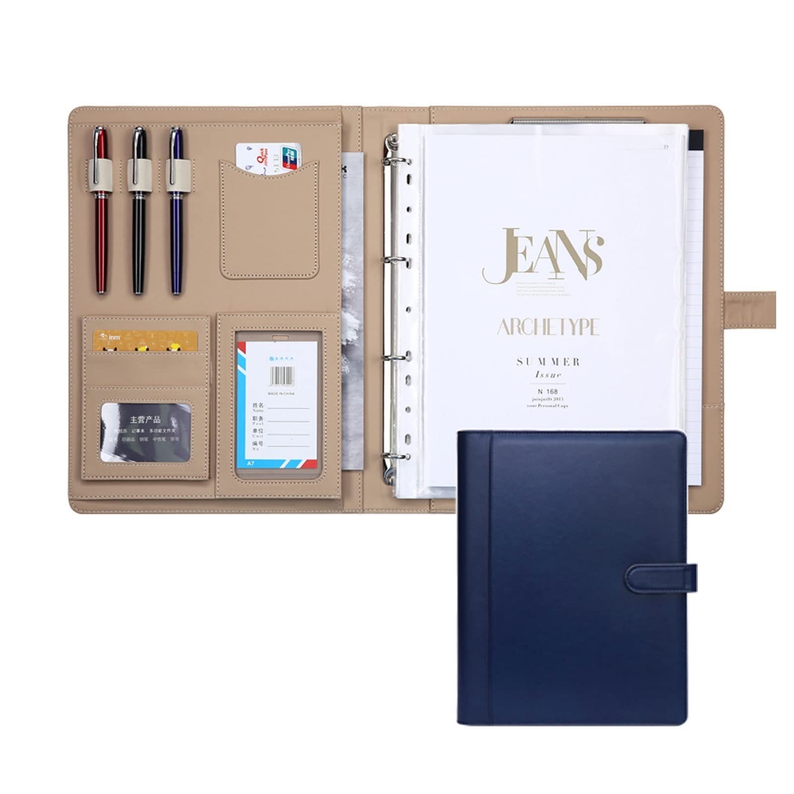 Teczka konferencyjna A4 z notatnikiem formatu A4 (papier notatnika w zestawie), etui na karty, kieszenie na konferencję biurową szkoły biznesowej (Color : Blue, Size : 12-digit calculator)