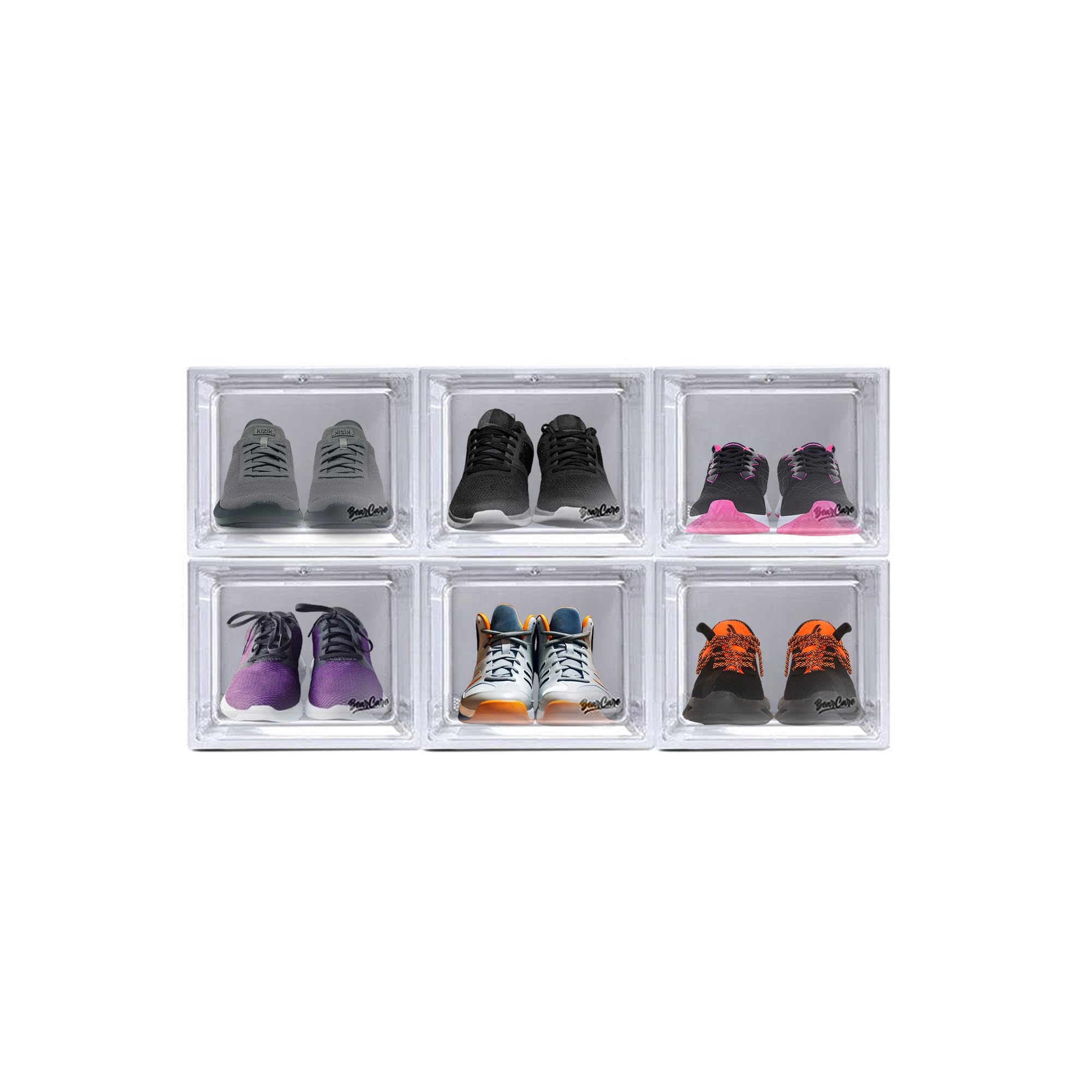 Bear Care Sneaker Box Transparent (Pack Of 6) | Side-Opening, Heavy-Duty | Stackable Shoe Storage Organizer Crate with Magnetic Closure | Clear Sneaker Display & Dust-Proof Access Container-image-48