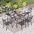 PHI VILLA 7-Piece Metal Patio Outdoor Table and Chairs Outdoor Dining Set - 60" Patio Table with Umbrella Hole and 6 Backyard Garden Chairs, Black