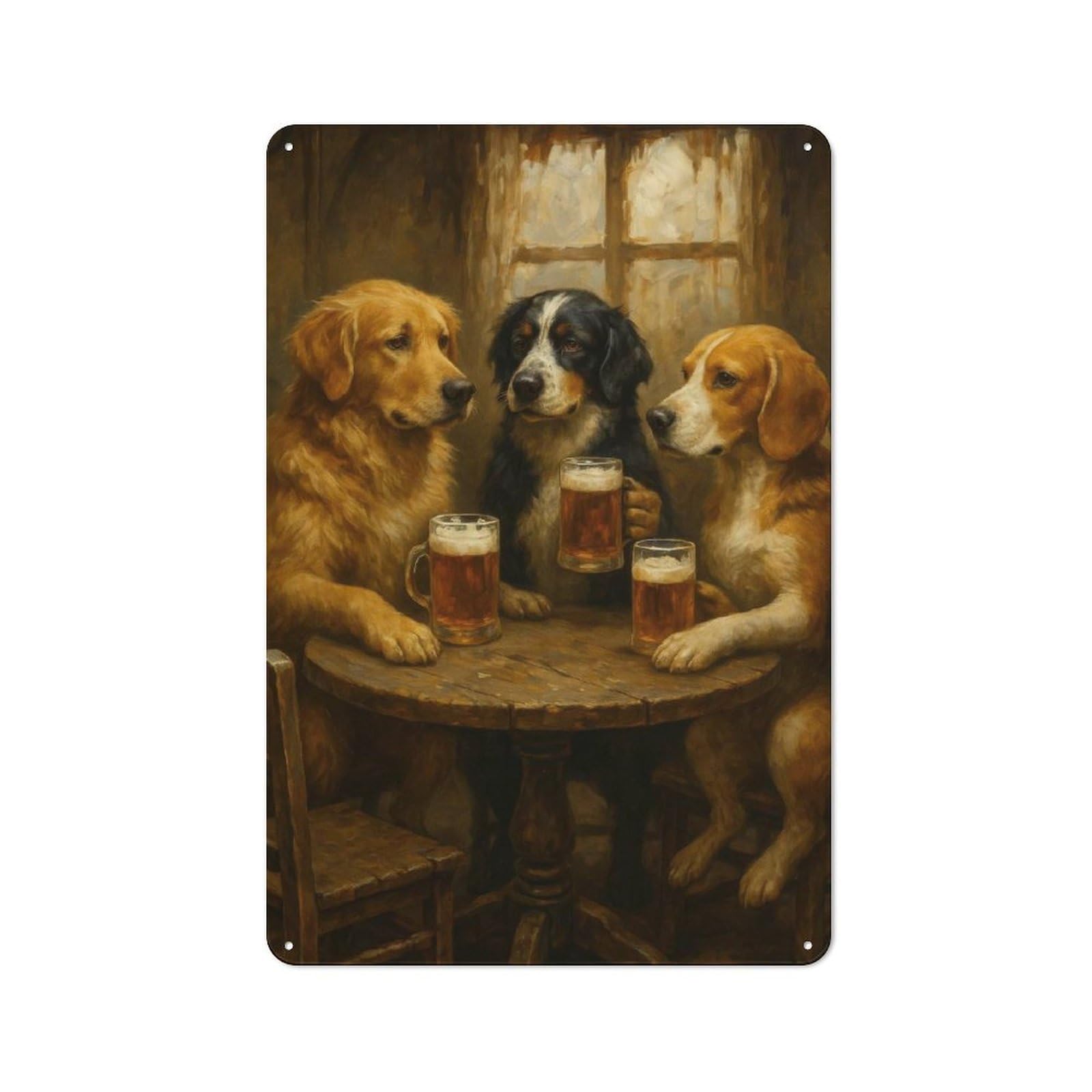 Junmoney Dogs Drinking Beer At A Pub Workshop Style Garage Metal Sign 30X20cm Featuring Industrial Wall Art For Garage, Hobby Room, Office Or Man Cave