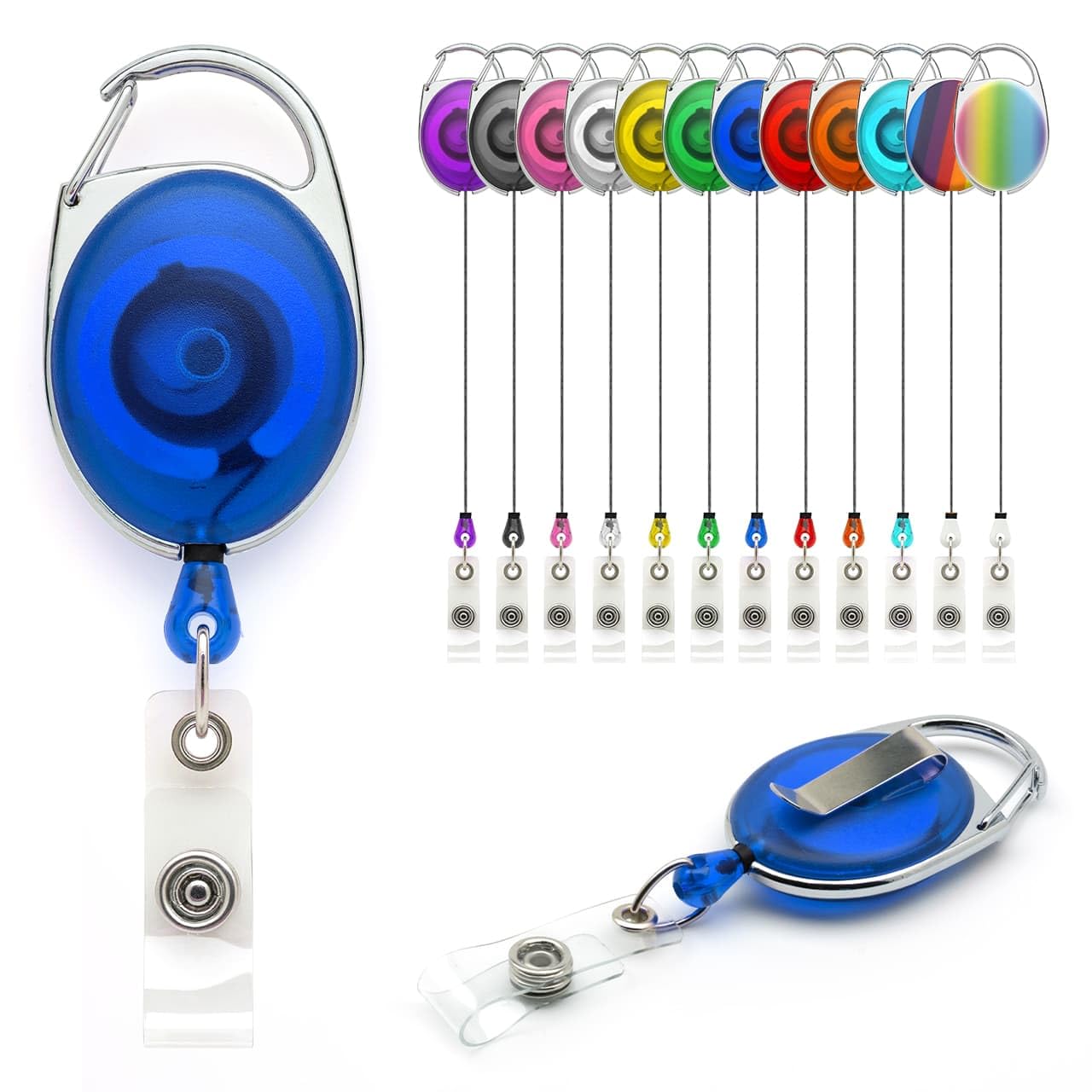 YoYo Retractable Reel Holder - Pack of 10 by Lanyards Tomorrow Extending extendable Ski ID Pass Badge Card Holders Work Access Control Carabiner with Metal Back Belt Clip Yo Yo (Blue) โ image 1