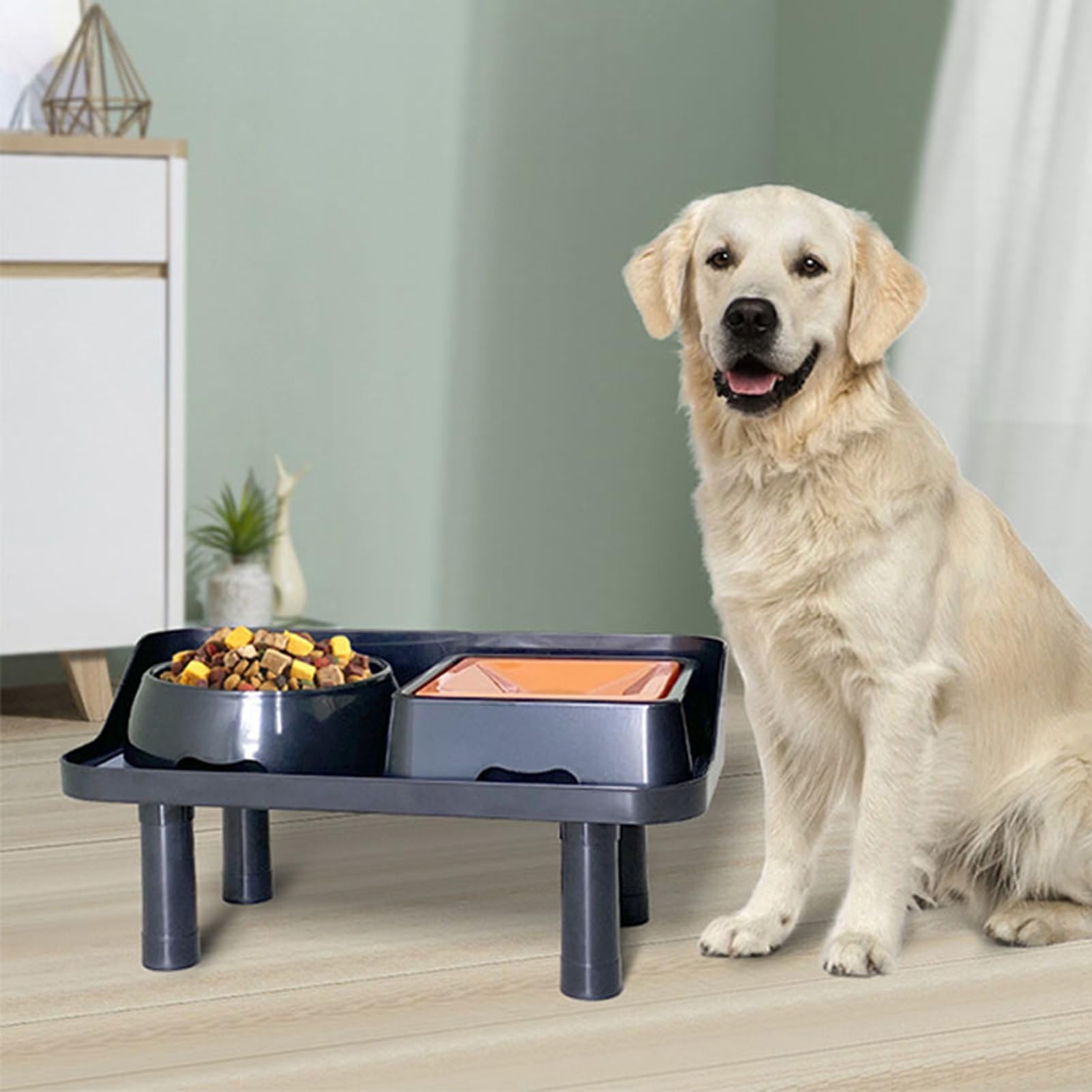 Asixxsix Cuencos Elevados para Perros, 3 Cuencos Dobles Ajustables en con Comedero Lento y Cuenco de Agua a Prueba de Salpicaduras, para Perros Medianos y Grandes (Black)