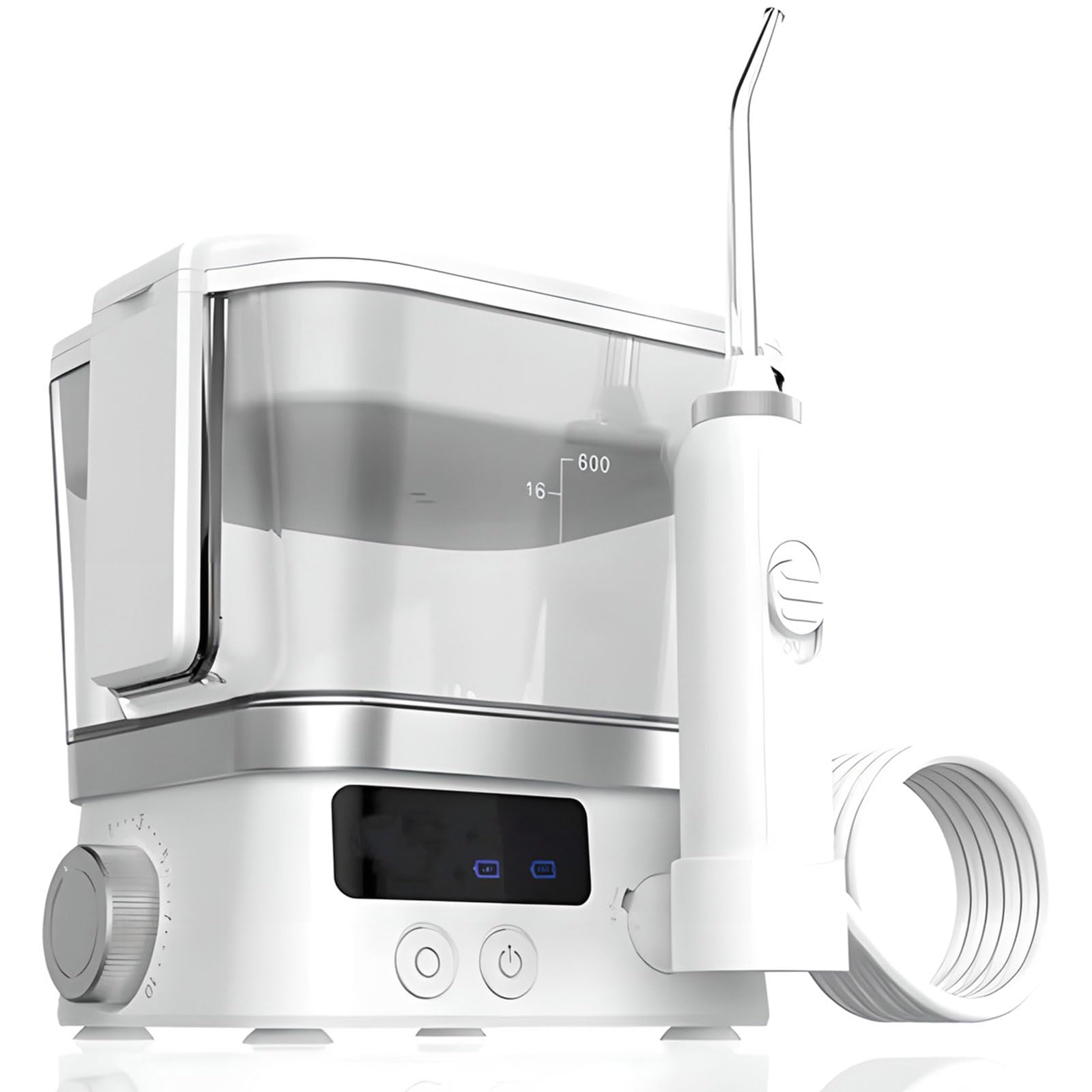 Irrigador oral portátil con tanque de agua desmontable y presión ajustable para el cuidado dental en el hogar