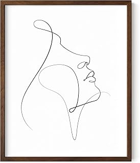 Minimalist Woman Profile Wall Art Upward Gaze Continuous Line Drawing Fe...