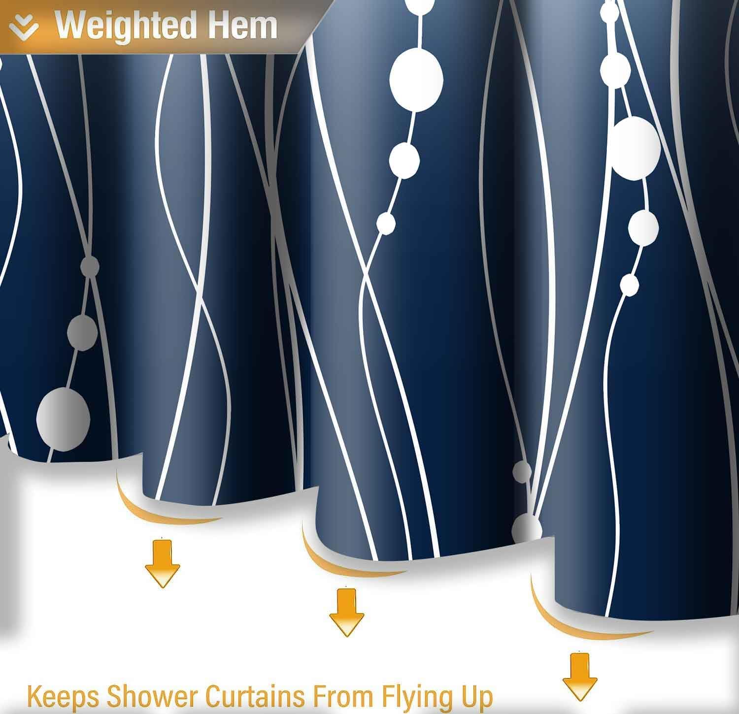 Navy Blue Shower Curtain Ombre Blue Fabric Shower Curtain for Bathroom Decor Dark Blue and White Striped Modern Bath Shower Curtains Set with 12 Hooks 72x78 Inch Washable