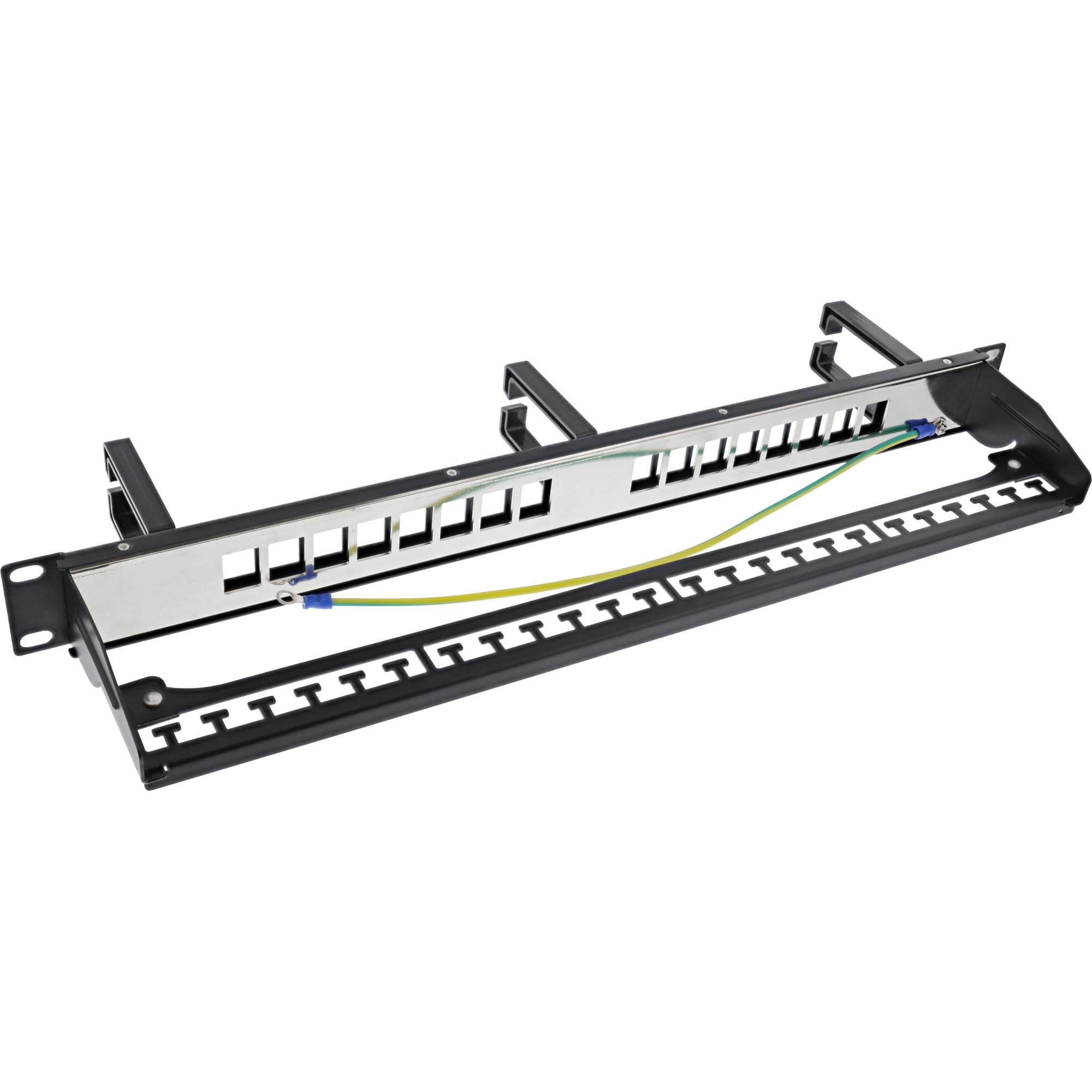 InLine Patchfeld Cat.6A 16-Fach – 19" 1HE, 16 Keystone-Ports, 10Gb/s & PoE++, Integrierte Kabelführung, Robustes Metallgehäuse, schwarz, 76822D