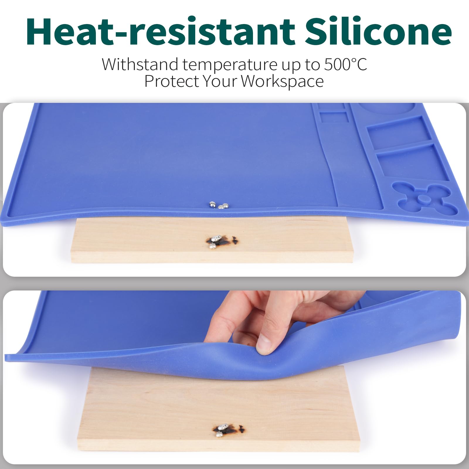 YIHUA M160 Heat-Resistant Soldering Mat Dimensions 350x253x5mm with Multiple Storage Slots, Built-in Ruler - Image 3