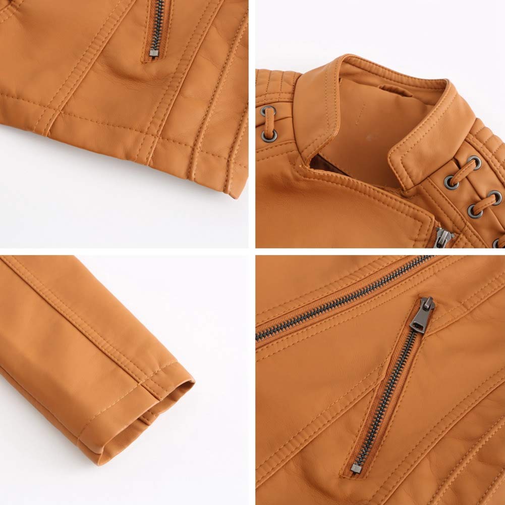 E-girl Damen Kunstleder Kurze Bikerjacke Stehkragen Jacke,EU 36-48