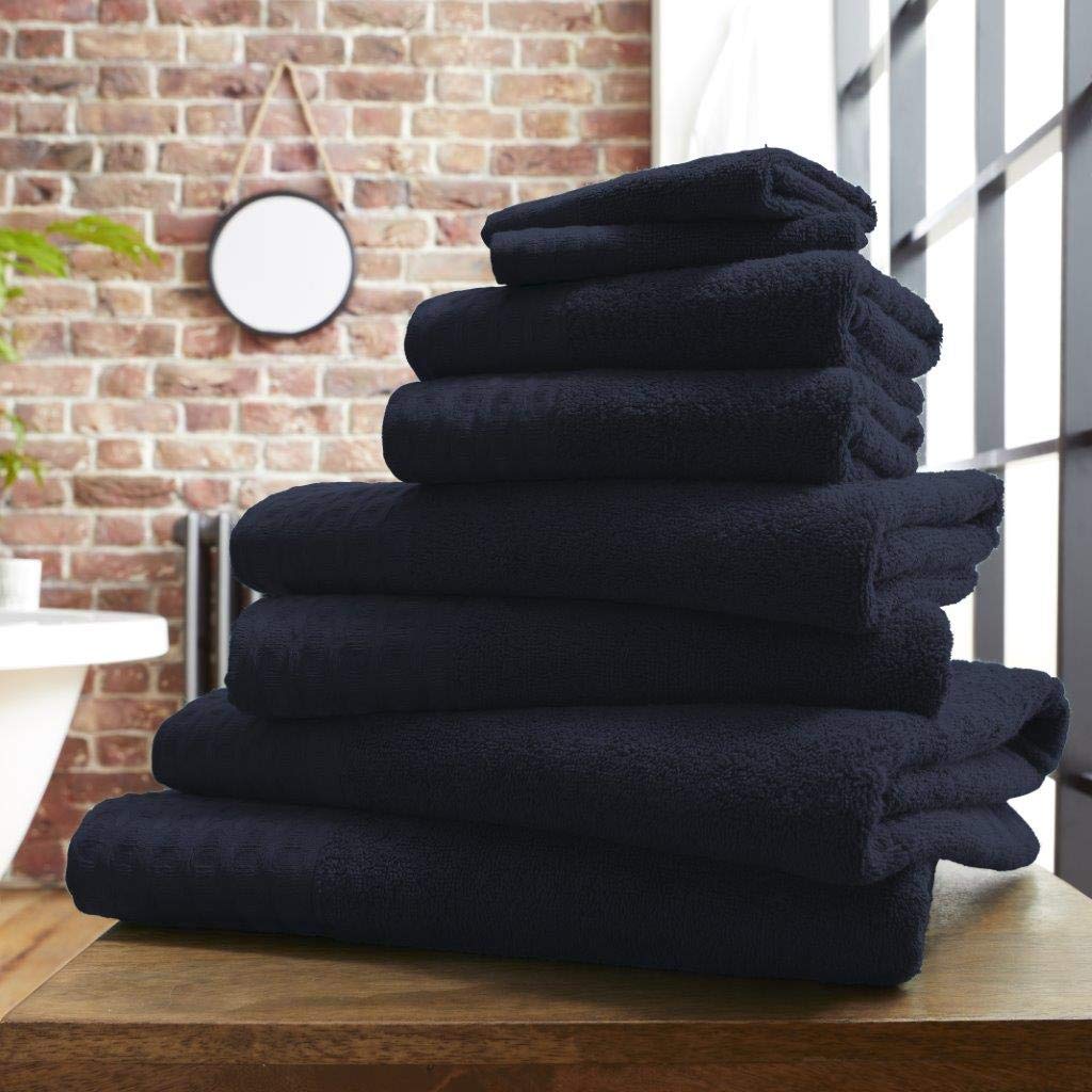 Xpress New Waffle Bath Towels 100% Cotton 600 GSM Bath Sheets Hand Towels (Navy, Hand Towel)