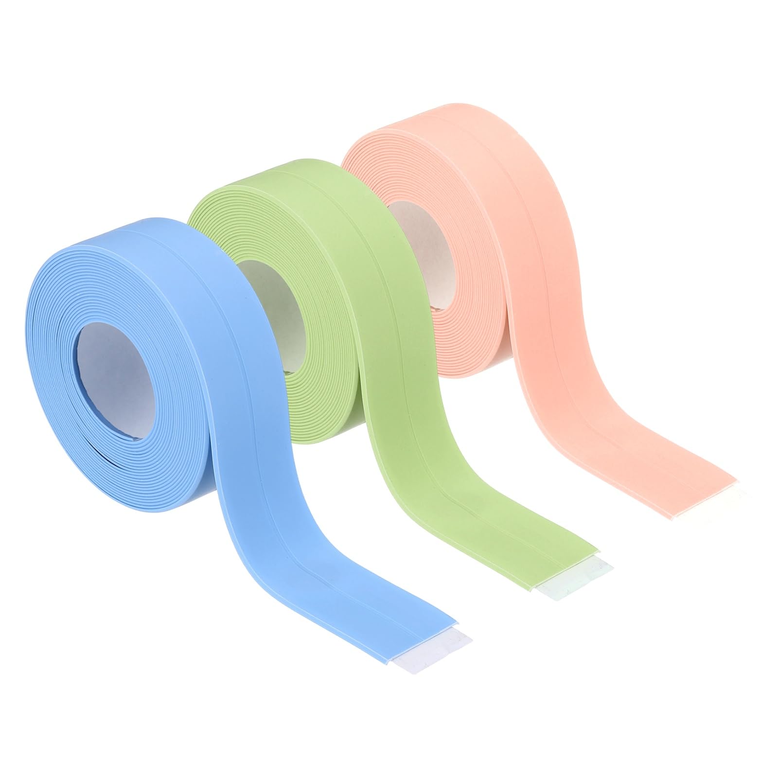 sourcing map 3 Rolls Caulk Tape Waterproof Self-Adhesive, Sealant Caulk Strip for Bathroom Bathtub Toilet Kitchen Countertop Floor Wall Edge Protector, Blue, Green, Pink, 0.9"x10.5ft