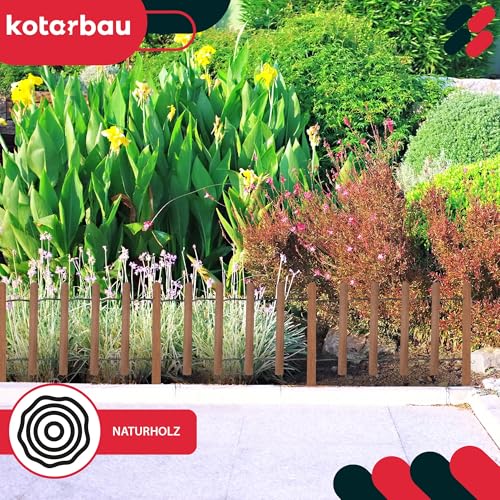 KOTARBAU® Kleiner Holzzaun 30 cm hoch Staketenzaun zum Stecken 180 cm Rollborder Gartenzaun Holz Beetumrandung Rollboarder Teichzaun Beetzaun Beeteinfassung