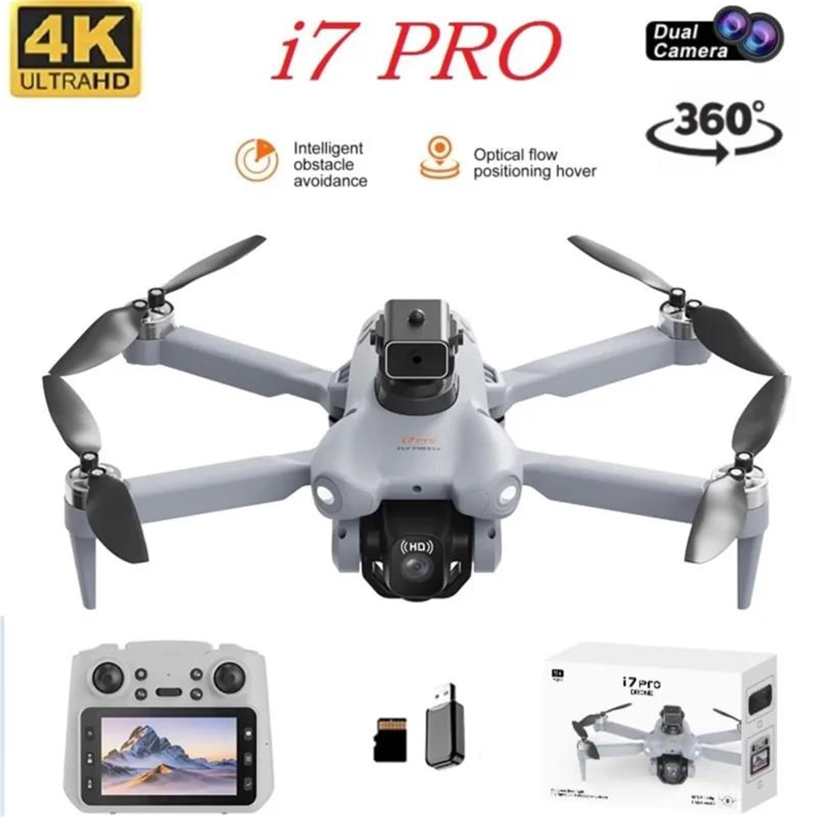 Dron i7 pro 4k hd z podwójną kamerą, profesjonalny system unikania przeszkód, optyczne pozycjonowanie przepływu, lcd uav, zdalnie sterowany quadrocopter, zabawki,Triple battery