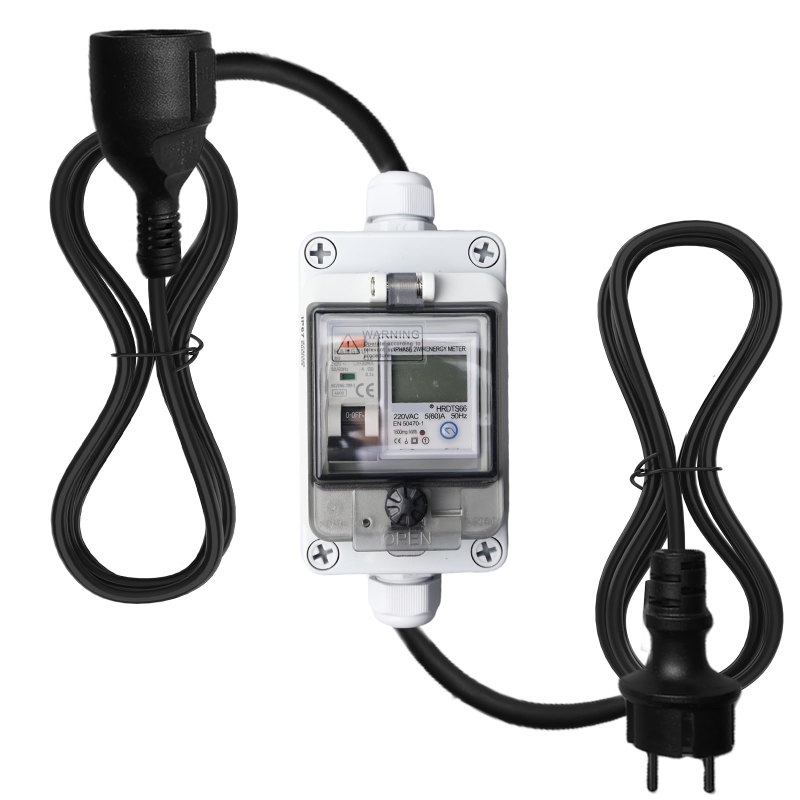 Contatore elettrico digitale portatile 16 A 230 V, presa con interruttore di protezione FI, impermeabile IP67 con spina Schuko + tipo A fi ls+funzione reset, contatore intermedio per camper veicoli