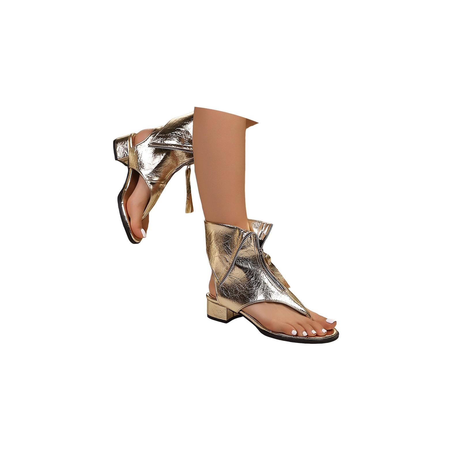 ENEN Botines de Verano Mujer Planos Cana Media Estilo Cowboy Sandalias Punta Abierta Cuero 35-42 EU