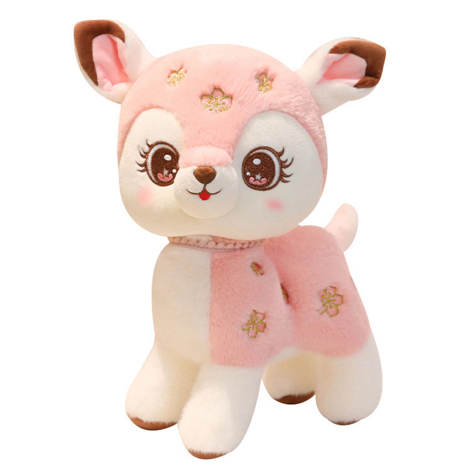 ZBELLO Cute Deer Plush Toy, Soft Stuffed Deer with Floral Embroidery, Kawaii Cuddle Buddy for Kids Girls Birthday Gifts. (Pink,40cm)