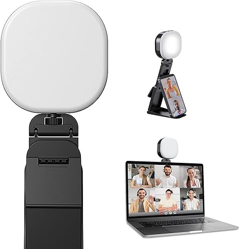 Xmxka Anillo de luz para selfie con soporte y soporte para teléfono recargable regulable 3000K-7200K 2000mAh iluminación DSLR para teléfono laptop