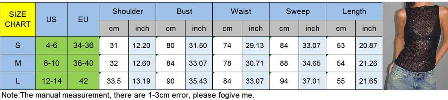 Women’s Sexy Knitted Glitter Crop Tank Top Y2K Sleeveless Crewneck Mesh Shirts Tops Bling Glitter Outfit Top - Image 7