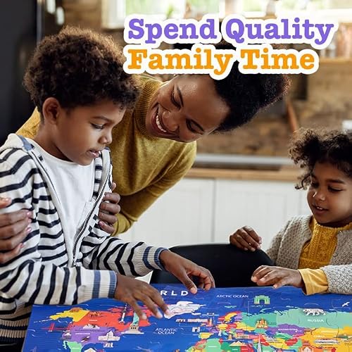 Wonderful World Map Jigsaw Puzzle | Jumbo Floor Puzzle From Zigyasaw | 54 Giant Pcs 24" L X 36" W Geography Puzzle For Kids | Great Gift For Kids Ages 5, 6, 7, 8+ | Educational Game With Flash Cards #TOP1