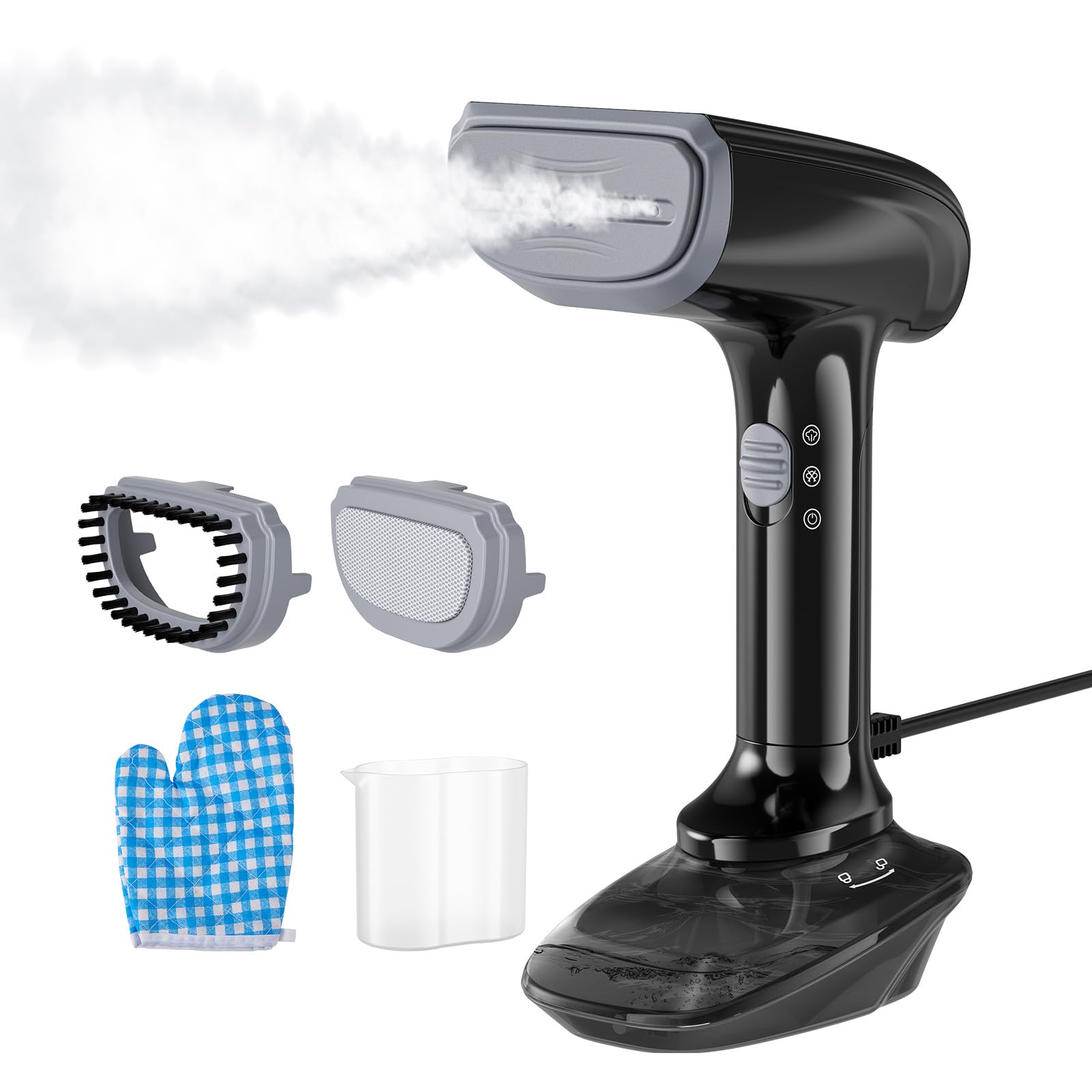 Lisseur à vapeur portable, 1200 W, temps de chauffe de 30 secondes, pression de vapeur de 23 g/min, réservoir d'eau amovible de 300 ml, fer à repasser et défroisseur 2 en 1, défroisseur à main (Noir)