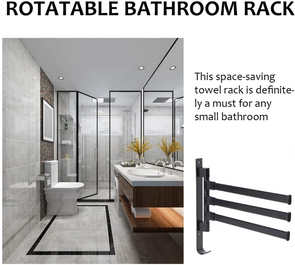 Toallero Giratorio Montado En La Pared Para Baño Perchero Giratorio Para Toallas Perchero De Cocina Negro Sin Perforador-265X340mm